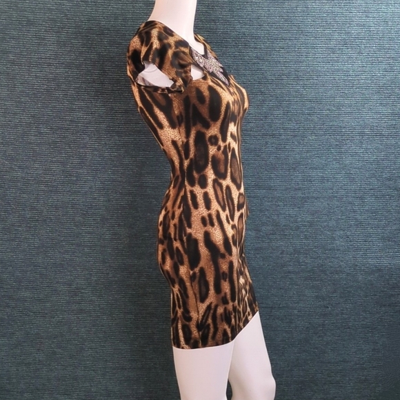 Vintage Y2K Clubwear, Sabora Embellished Leopard Print Mini-Dress - Picture 6 of 8